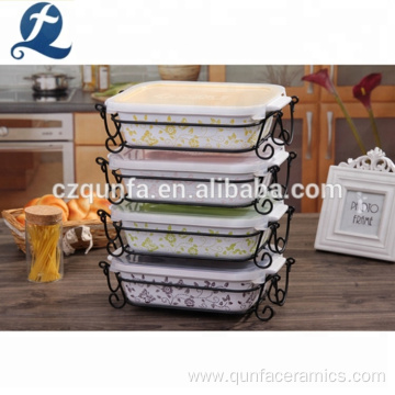 Printed Ceramic Baking Dish Bakeware Set With Lid